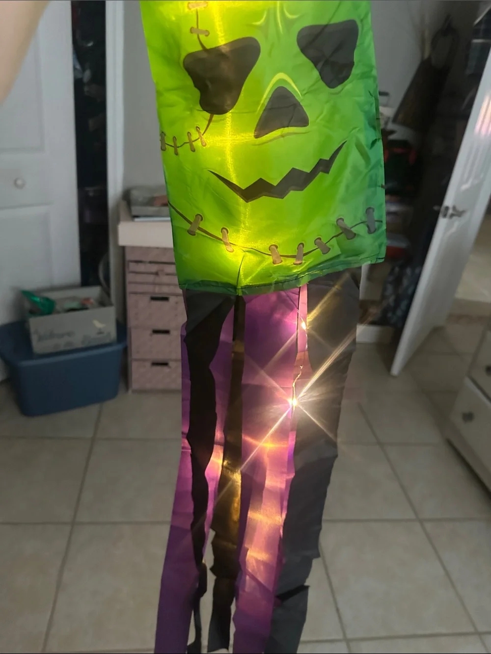 Halloween Frankenstein light up Windsock.- Green Black and Purple NWT